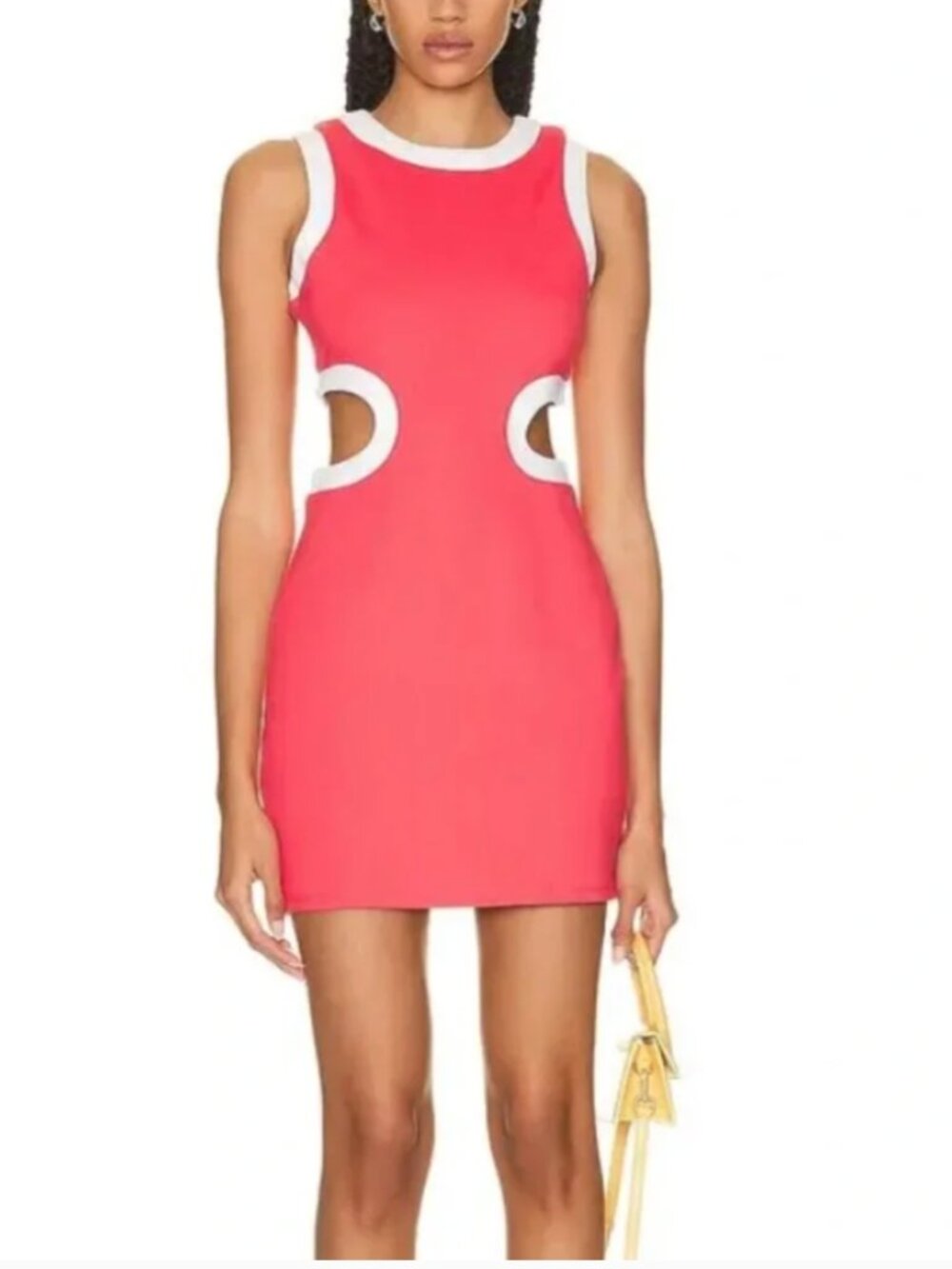 STAUD Womens Mini Dolce Dress XS Hibiscus White Sleeveless Side Cutouts